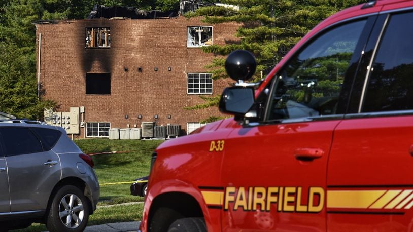 Ten of the 12 apartment units were occupied in the early morning hours of Aug. 25, 2020, when emergency crews were dispatched to 1605 W. Augusta Boulevard in Fairfield. No one was injured in the fire. NICK GRAHAM/STAFF