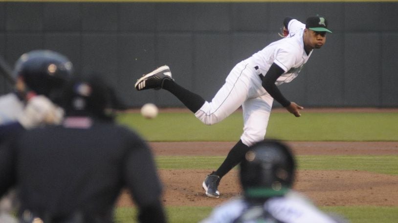 No. 1 draft choice Hunter Greene made his Dragons debut against the visiting Lake County Captains at Fifth Third Field in Dayton on Monday, April 9, 2018.