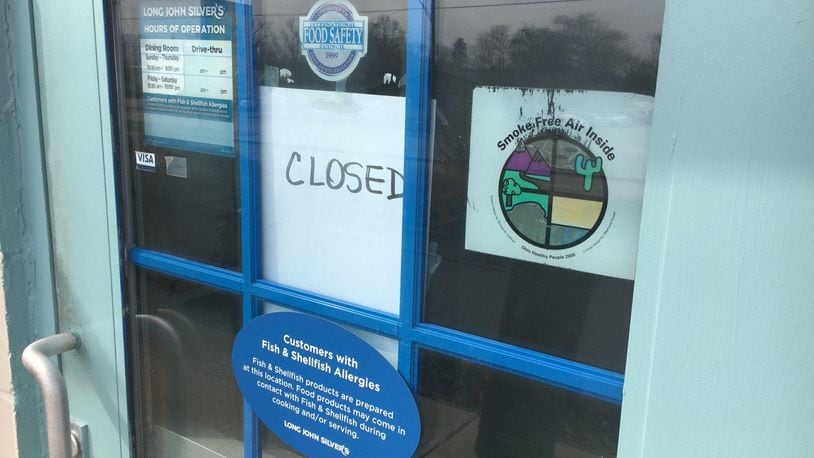 A “closed” sign is posted on the doors of Long John Silver’s, 1304 S. Breiel Blvd in Middletown. RICK MCCRABB/STAFF