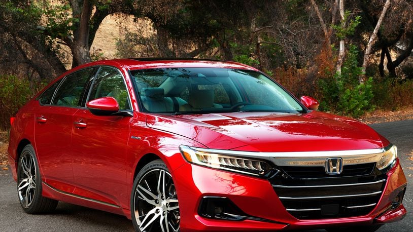 This photo provided by Honda shows the 2021 Accord. The Accord receives a few updates for 2021, including revised styling. (James Halfacre/Courtesy of American Honda Motor Co. via AP)