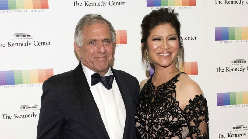 In this Dec. 2, 2017 file photo, Les Moonves, left, and his wife Julie Chen arrive for the Kennedy Center Honors gala dinner in Washington.