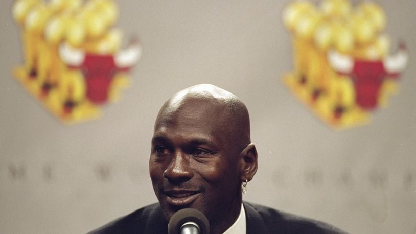 13 Jan 1999: Michael Jordan of the Chicago Bulls during a press conference to anounce Jordans retirement at the United Center in Chicago, Illinois.