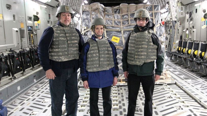 In 2015 Dayton Daily News reporter Barrie Barber (right), Newscenter 7 anchor Cheryl McHenry and Newscenter 7 videographer Bob Garlock went on a 12,000-mile journey with a crew from the 445 Airlift Wing at Wright-Patterson Air Force Base from the base, to Maryland, Germany and Afghanistan.