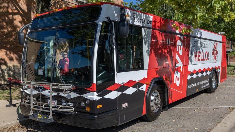 A Butler County Regional Transit Authority bus now has a wrap showing the connection between Miami University and the Myaamia Tribe of Oklahoma. CONTRIBUTED