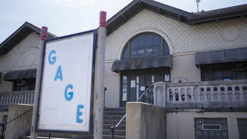 The Gage Park fieldhouse can be seen Thursday, March 28, 2024, in Chicago. Gage Park is one of the five shelters for migrants the city of Chicago plans to close in the coming weeks. The city's first step is moving 800 people into other shelters starting Saturday, clearing the park district fieldhouses to resume normal operations for summer. (AP Photo/Erin Hooley)