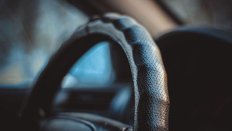 Stock photo of a car steering wheel.