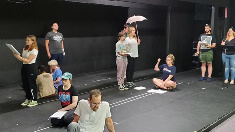 The cast of Middletown Lyric Theatre's "Sunday in the Park with George" rehearses “It’s Hot Up Here”. CONTRIBUTED