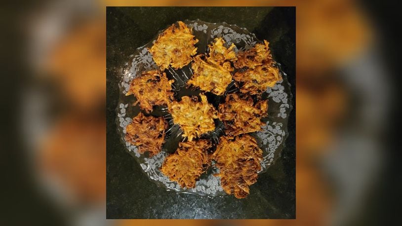Potato latkes need to be fried. To make latkes, grate 1 pound of potatoes and 1 small onion. If you are using good quality local potatoes, you don’t need to peel them. CONTRIBUTED