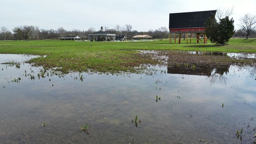 City of Monroe officials hope a study helps determine the best way to reduce the amount of standing water at Bicentennial Commons Park. NICK GRAHAM/STAFF