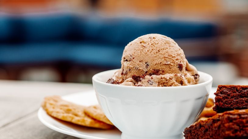 Graeter’s Ice Cream is kicking off its introduction of bonus flavors with Dough’licious, a caramel brownie batter ice cream loaded with peanut butter dough, cookie dough and brownie pieces. CONTRIBUTED PHOTO
