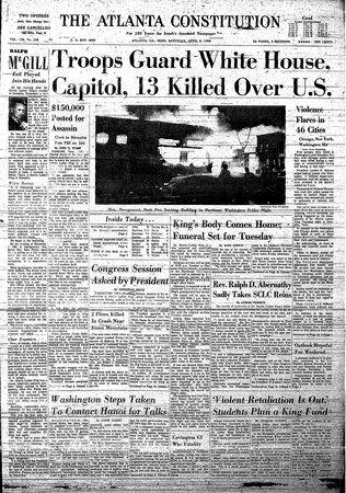Front pages from Atlanta newspapers in the days after MLK's death
