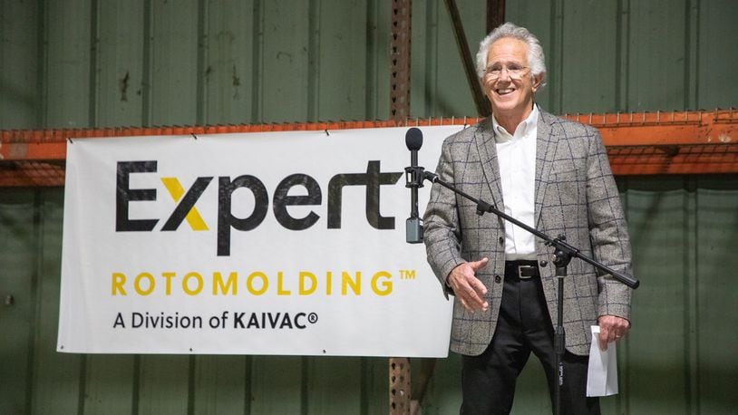 Hamilton-based Kaivac acquired plastics manufacturing company Eger Products out of Clemont County. Moving forward, Eger Products will be called Expert Roto Molding, A Division of Kaivac. Pictured is Kaivac Chief Growth Officer Bob Robinson Sr. speaking at Expert Roto Molding on Wednesday, Dec. 7, 2022. PROVIDED