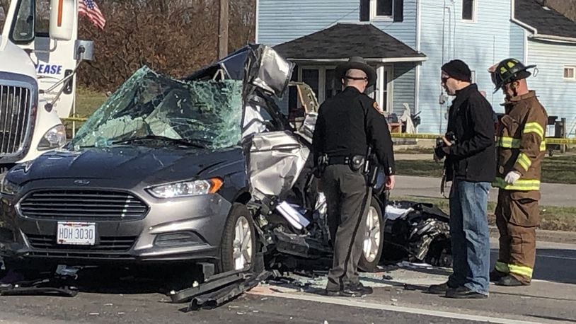 Butler County’s first fatal vehicle crash of this year occurred Monday afternoon at the corner of Verity Parkway and Lafayette Avenue. Teresa Day, 63, of Middletown, was pronounced dead Monday afternoon at Atrium Medical Center. RICK McCRABB/STAFF