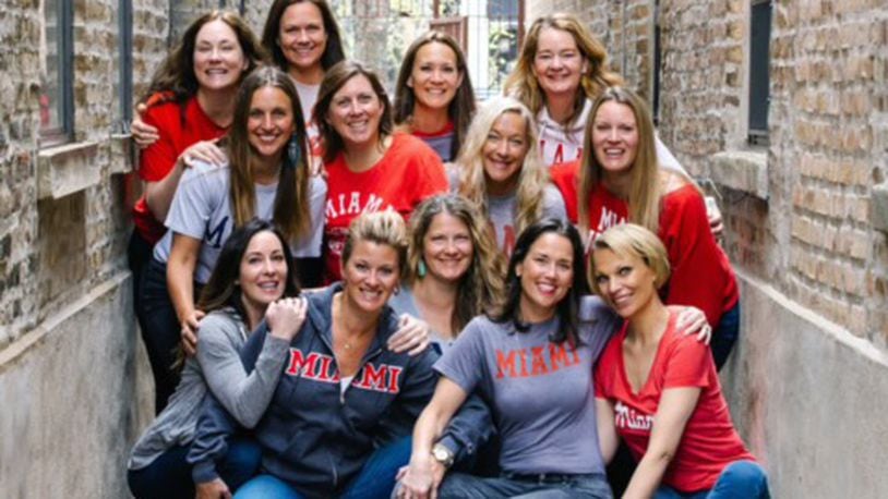 These 2000 Miami University graduates, who lived together their senior year, recently gathered for a reunion. Some of them couldn't attend the reunion. They are helping a classmate through her journey with breast cancer. Top row, from left: Lindsay Borneman Fischer, Katie Peters Beugg, Erin Hannahan Wanke and Roisin Hughes; Second row: Meghan McElroy Deroma, Claire Hinderer Holland, Kara Brueggeman Greenwell and Erica Meyers Carlson; Bottom row: Dana Wasserman, Jessica Yakutis McCarihan, Jana Bolduan Lomax, Liz Konzelman Moore, and Diana Harsh Keen. SUBMITTED PHOTO