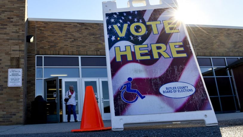 The candidates have been certified for various races in Franklin, Carlisle and Franklin Twp. FILE PHOTO A “Vote Here” sign guides voters to the polling location Tuesday, Nov. 3 at Lakota West Freshman School in West Chester Township. NICK GRAHAM/STAFF