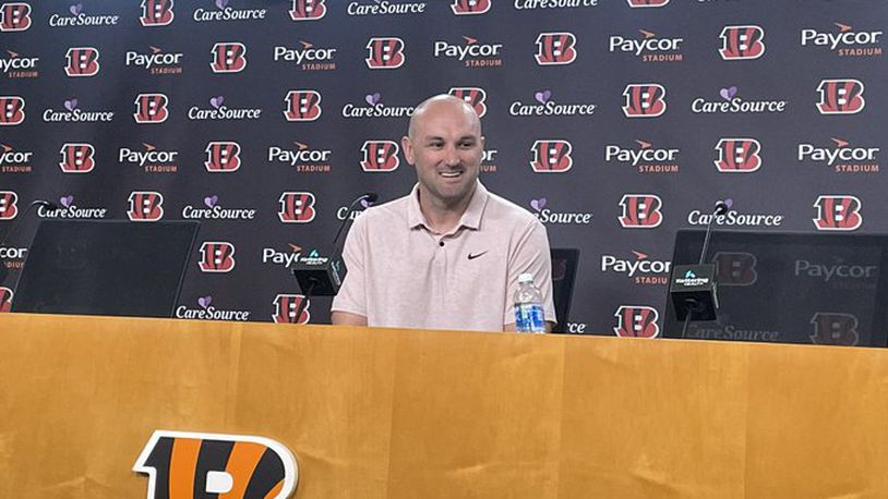 Bengals director of college scouting Mike Potts met wtth the media Tuesday at Paycor Stadium. Laurel Pfahler/CONTRIBUTED