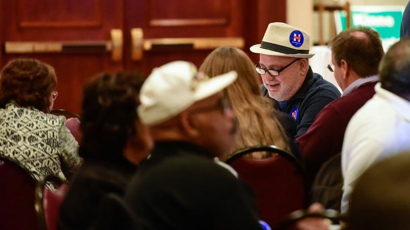 Hundreds of Butler County Democratic Party members gathered Nov. 8 to watch election results at the Marriott ballroom in West Chester Twp. NICK GRAHAM/STAFF