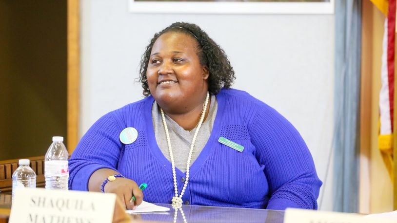 Shaquila Mathews participates in a forum held Wednesday, Sept. 6, 2017 at the Hamilton Mill. The event, hosted by the Journal-News and Greater Hamilton Chamber of Commerce, included candidates running for Hamilton city council and mayor. GREG LYNCH / STAFF
