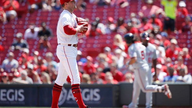 CINCINNATI, OH - JULY 16: Drew Storen #31 of the Cincinnati Reds reacts after giving up a solo home run to Anthony Rendon #6 of the Washington Nationals in the seventh inning of a game at Great American Ball Park on July 16, 2017 in Cincinnati, Ohio. The Nationals defeated the Reds 14-4. (Photo by Joe Robbins/Getty Images)
