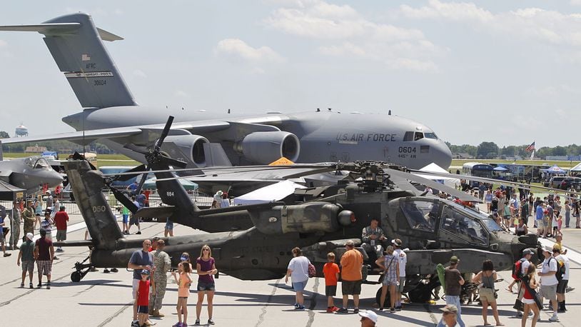 Military aircraft fill the ramp at the Vectren Dayton Air Show. TY GREENLEES / STAFF FILE PHOTO