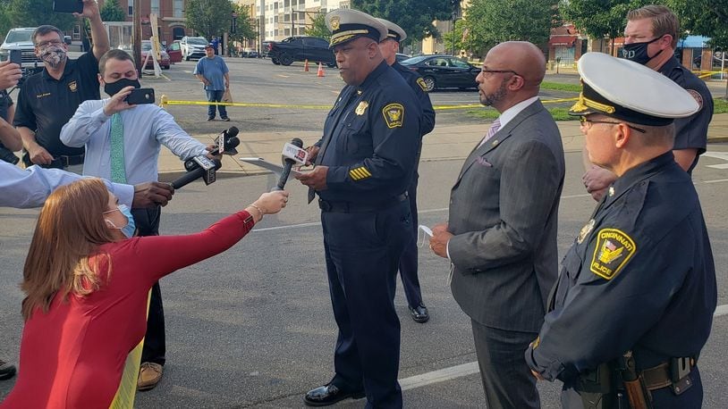 Cincinnati Police Chief Eliot Isaac speaks to the media Friday, Aug. 7, 2020, regarding the police chase that ended in Newport, Kentucky.