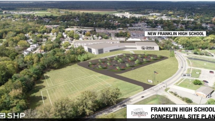 This is an artist's rendering of what the new Franklin High School could look like as part of a two-phase partnership with the state. On Tuesday, voters approved a 6.52-mill bond issue for new school construction. The new high school and the renovation of the current high school will be the first buildings constructed in the two phase program. In several years, the state will cover the costs to build three new elementary schools. CONTRIBUTED/FRANKLIN CITY SCHOOLS