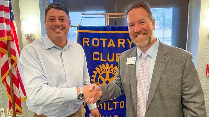 FILE  PHOTO: Outgoing 2021-2022 Rotary Club President Walter “Wally” Zancan hands over the reigns to incoming 2022-2023 Rotary Club President Randy Allman at the annual Changing of the Guard Ceremony at the Courtyard by Marriott hotel in downtown Hamilton on Thursday June 30. CONTRIBUTED