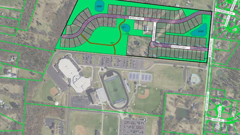 This is a rendering of the proposed 75-home Whispering Pines subdivision located on South Main Street just north of the Springboro Junior High School campus. The Springboro Planning Commission is continuing its review of the project. CONTRIBUTED/CITY OF SPRINGBORO