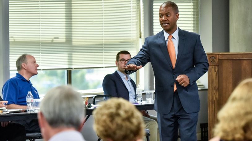 Middletown City Schools Superintendent Marlon Styles, Jr. speaks to local community and business leaders about state report card scores and strategic plans for the district during a luncheon hosted by the school district Friday, Sept. 22, in Middletown. NICK GRAHAM/STAFF