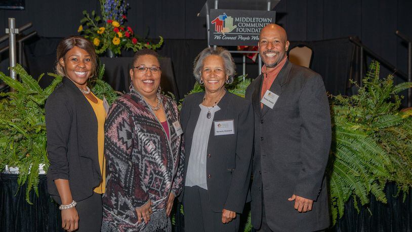 Beverly Howard’s family joined her at the recent Middletown Community Foundation annual awards dinner. Howard won the Mary Jane Palmer Nunlist “I Love Middletown” award. From left, Therra Howard, Dana Howard, Beverly Howard and Thomas Howard.