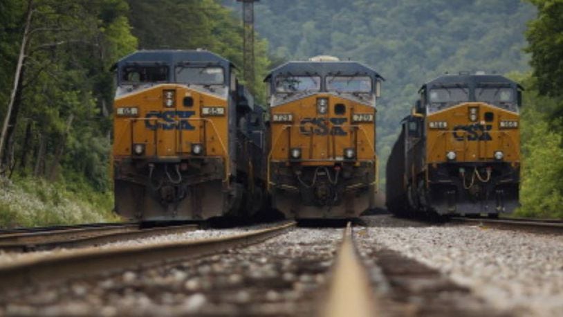 Two cards of a CSX freight train derailed as it crossed the Potomac River early Saturday. (Luke Sharrett/Getty Images/)