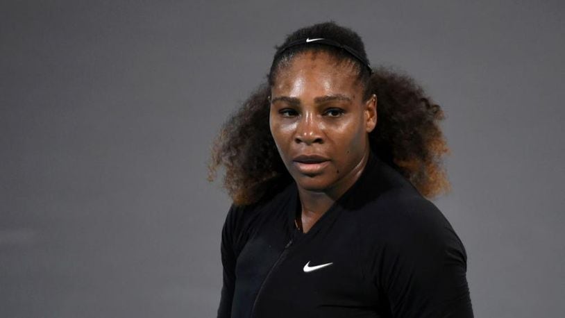 Tennis champ Serena Williams looks on during her Ladies Final match against Jelena Ostapenko of Latvia on day three of the Mubadala World Tennis Championship at International Tennis Centre Zayed Sports City on December 30, 2017 in Abu Dhabi, United Arab Emirates.