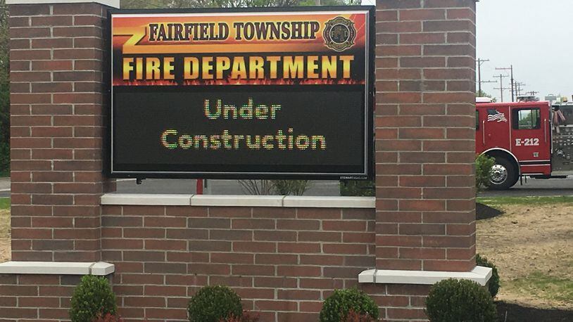 Fairfield Twp.'s new fire station on Gilmore Road, which replaces Station 212 on Tylersville Road, is set to be dedicated on May 11, 2019. Pictured is the fire station’s marquee ahead of its move. MICHAEL D. PITMAN/STAFF