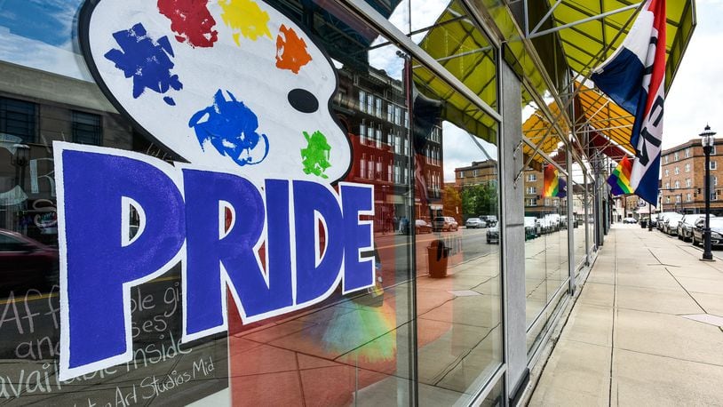 Many businesses along Central Avenue in downtown Middletown are showing their rainbow colors in preparation for the second annual Middletown PRIDE celebration Friday, June 21. NICK GRAHAM/STAFF