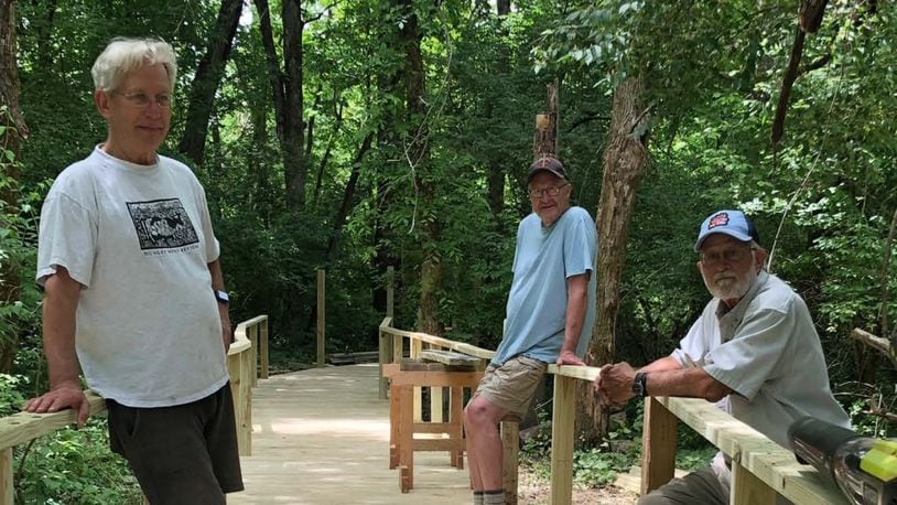 Mark Boardman, Tom Farmer and Steve Nimis are recognized for their leadership in constructing boardwalks in compliance with the Americans with Disabilities Act (ADA) in Oxford’s Helen S. Ruder Preserve. CONTRIBUTED