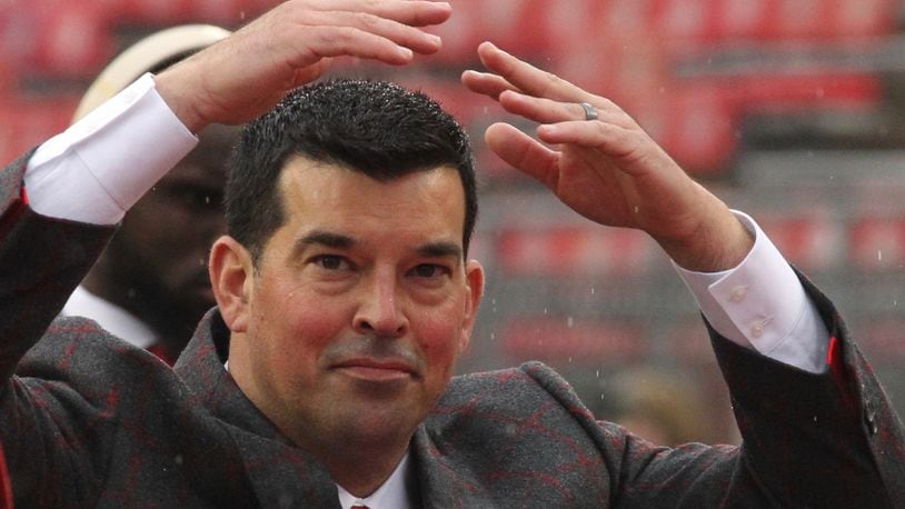 Ohio State’s Ryan Day arrives at Ohio Stadium before a game against Wisconsin on Saturday, Oct. 26, 2019, in Columbus. David Jablonski/Staff