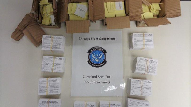The Cincinnati office of U.S. Customs and Border Patrol seized more than 1,500 fake COVID-19 vaccination cards recently. CONTRIBUTED