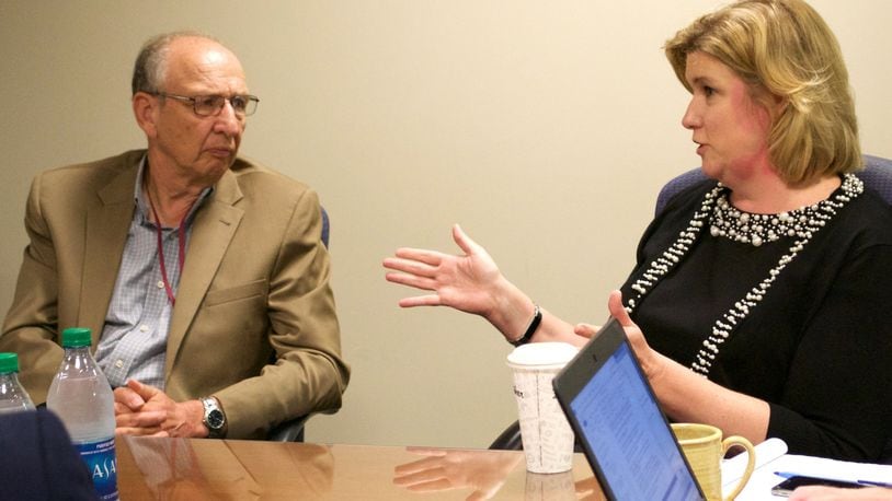 Dayton Mayor Nan Whaley and Tom Lasley, CEO of Learn to Earn Dayton, talked in 2016 about the need to strengthen the community’s workforce. MELISA LYONS/STAFF