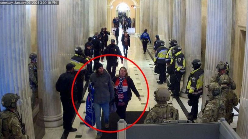 In this photo taken from a federal criminal complaint filing, Brandon and Stephanie Miller are allegedly show in the U.S. Capitol during the Jan. 6 riot.