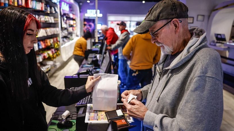 Alex Stephens is from a small town near Toledo, Ohio and crosses the Ohio border into Michigan to buy recreational marijuana at Amazing Budz. JIM NOELKER/STAFF