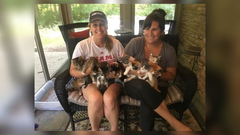 Angela DelVecchio, left, and Jessica Hallberg, right, are two of the three founding members of the Oxford Catty Shack, a nonprofit rescue which has helped 160 cats and kittens so far. ANGELA DELVECCHIO/CONTRIBUTED