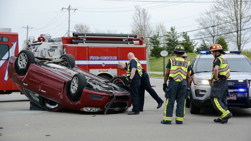 A crash reported at the intersection of Butler Warren and Bethany roads in Butler County significantly slowed traffic in that area on Wednesday, April 17, 2019. MICHAEL D. PITMAN / STAFF