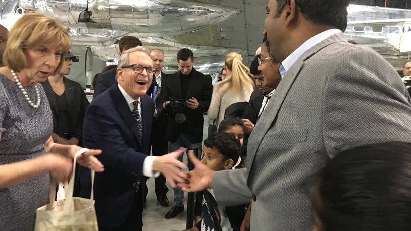 Gov. Mike DeWine and his wife Fran greeted patrons at the Science, Discovery & Family Fun day at the National Museum of the U.S. Air Force Sunday Jan. 13, 2019. RICHARD WILSON/STAFF