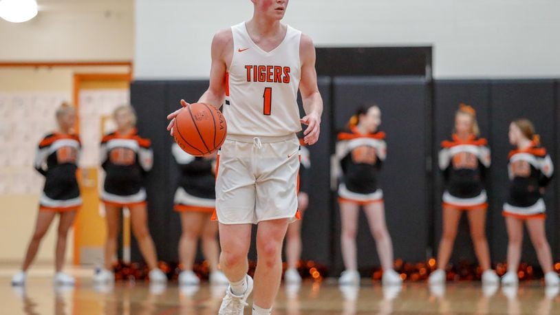 West Liberty-Salem High School senior guard Matthew Loffing dribbles the ball up the floor during a game against West Jefferson. CONTRIBUTED PHOTO BY MICHAEL COOPER