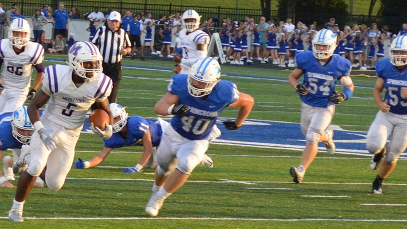 Springboro defeated visiting Middletown 42-26 in Week 2 last season. CONTRIBUTED PHOTO BY ERIC FRANTZ