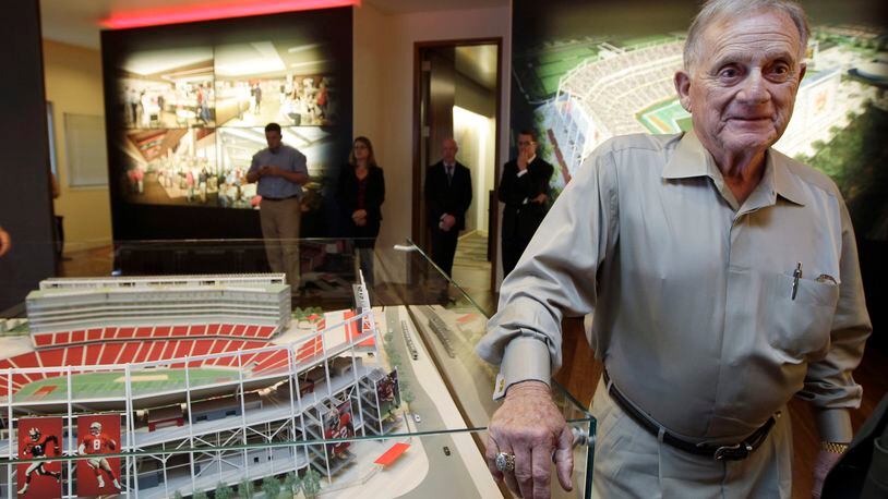 FILE - Retired San Francisco 49ers general manager John McVay stands next to a model of the planned 49ers NFL football stadium at the Preview Center in Santa Clara, Calif., Tuesday, Sept. 27, 2011. John McVay, the executive who helped launch the San Francisco 49ers dynasty and grandfather of Rams coach Sean McVay, has died. He was 91. The 49ers announced Tuesday, Nov. 1, 2022 that McVay had died. (AP Photo/Paul Sakuma, File)