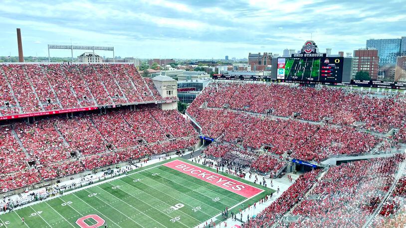 A view of Ohio Stadium from the press box for the Ohio State football game against Oregon on Sept. 11, 2021.