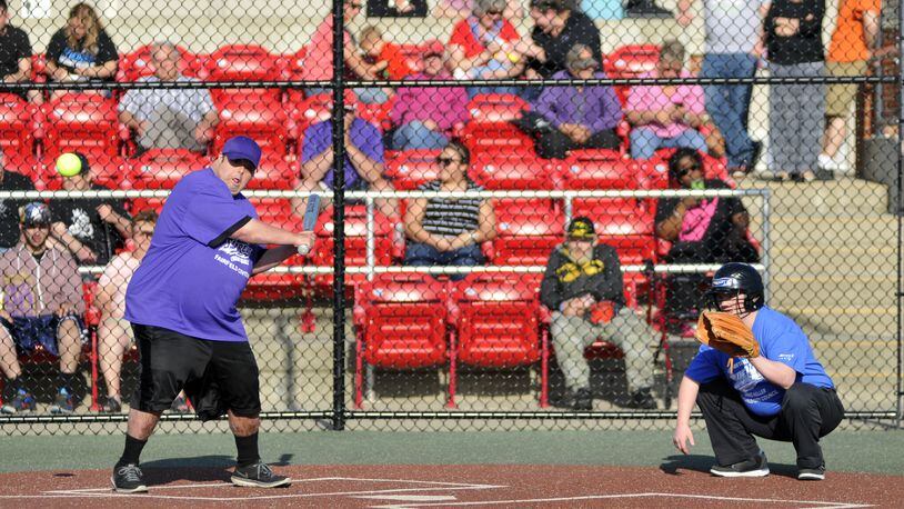 The Great American Bike Rally set for Oct. 19 will raise money to be equally split between the Joe Nuxhall Miracle League Fields and the Boys & Girls Club of Hamilton. Pictured is action during a May 2016 game at the Joe Nuxhall Miracle League Fields on Groh Lane in Fairfield.