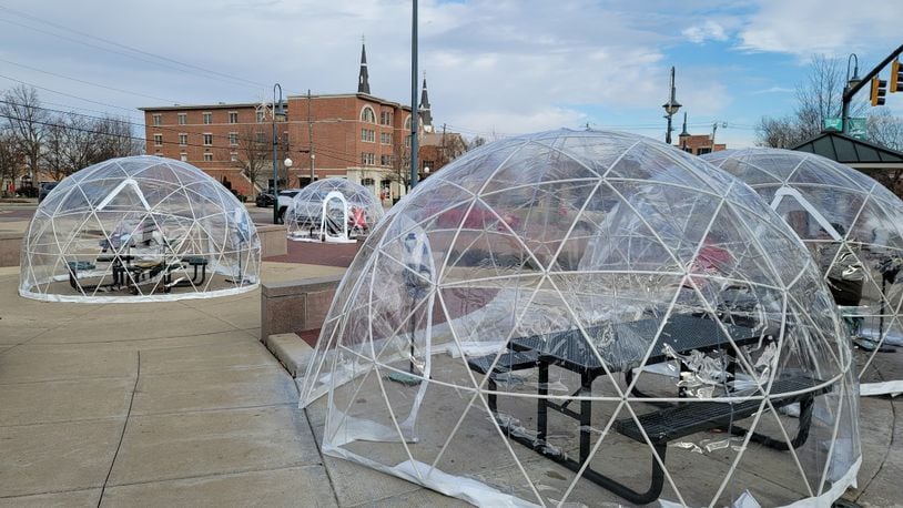 Four “igloos” arrived Uptown just in time for Christmas and plans call for them to remain throughout the winter offering the opportunity for family groups to gather in a relatively warm place outside.