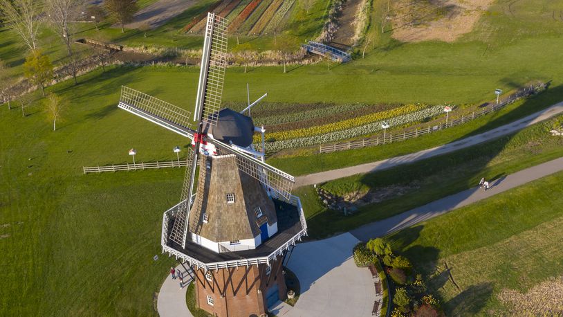 De Zwaan windmill at Windmill Island Gardens park, in Holland, Michigan, April 29, 2021.   (David Guralnick/The Detroit News/TNS)